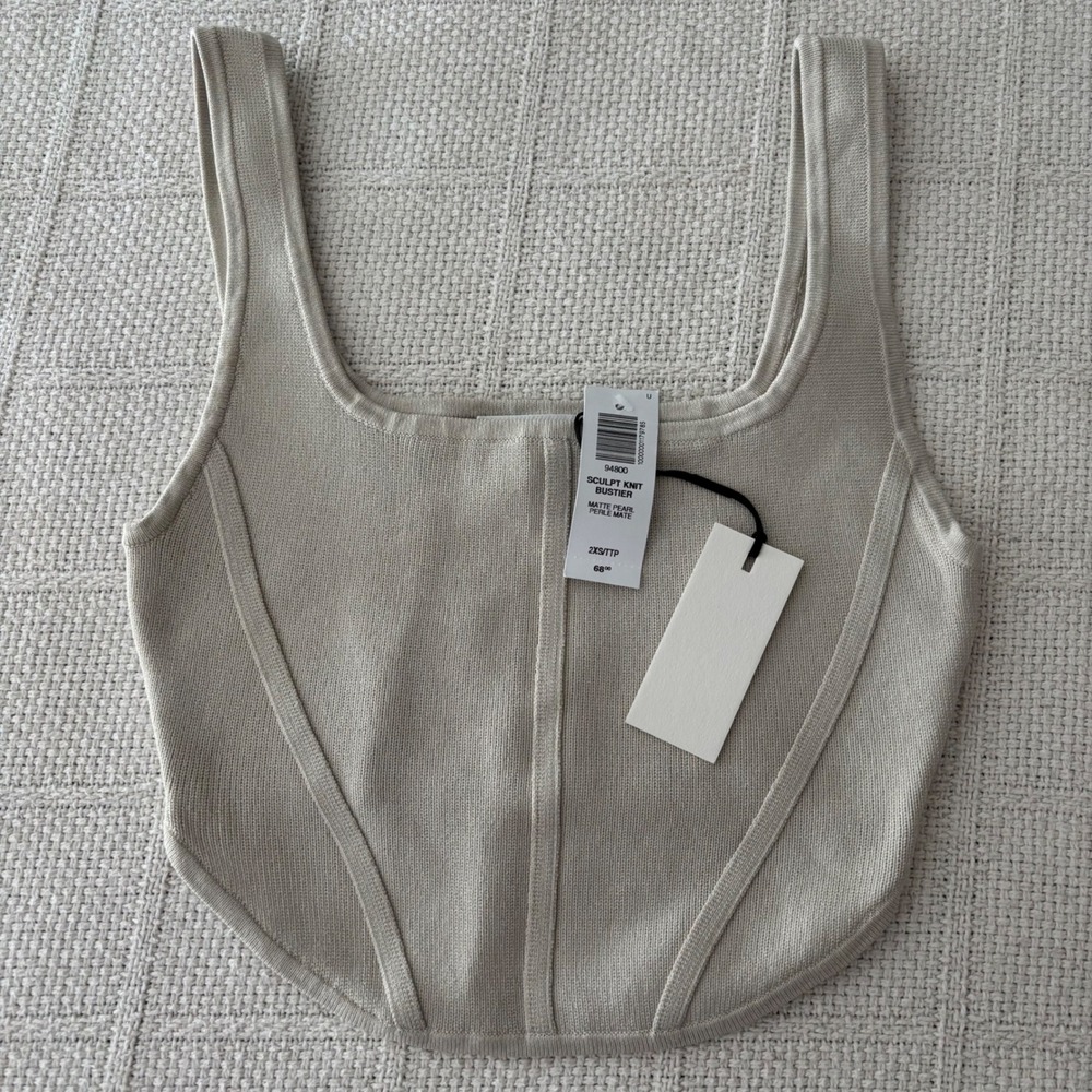 Women's XXS ARITZIA Babaton Sculpt Knit Cropped Bustier Top in Matte Pearl NWT